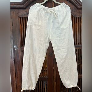 Cotton Flower Off White 100% Cotton Gauze Drawstring Pants, Small/Medium